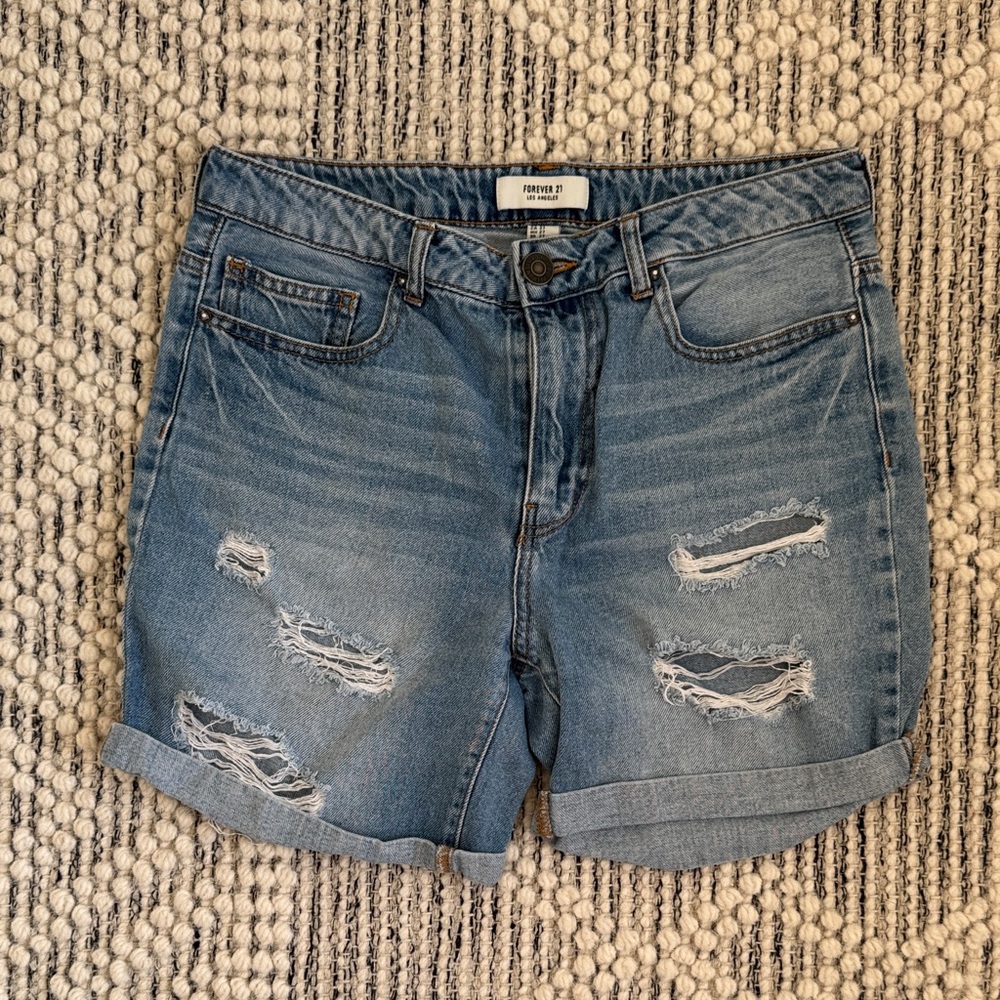 Forever 21 Light Blue Ripped Jean Shorts
